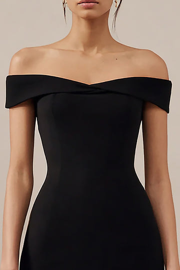 Off The Shoulder Simple Bodycon Black Cocktail Dress
